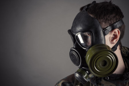 man in a gas mask