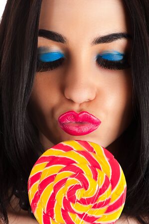 beautiful face makeup with lollipopの写真素材