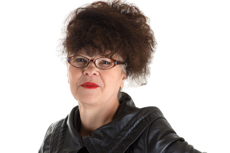 curly adult woman with glasses