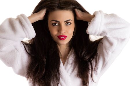 attractive woman with luxury long black hairの写真素材