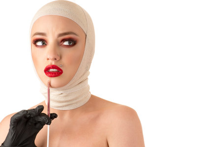 charming woman with makeup makes injection with syringe
