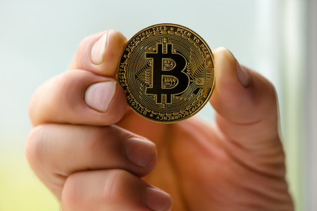 bitcoin in hand closeup
