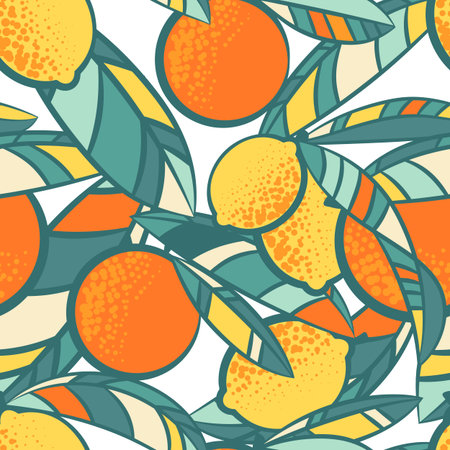 Oranges and lemons vector summer seamless pattern. Citrus tropical background. Textile prints...
