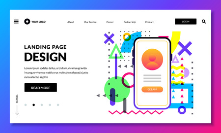 Landing page banner design template. Website or mobile interface concept. Vector layout design elements.のイラスト素材