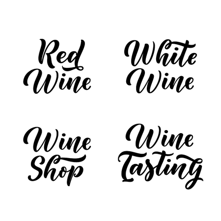 Wine hand drawn calligraphy lettering set. Vector typography label or package design elements.のイラスト素材