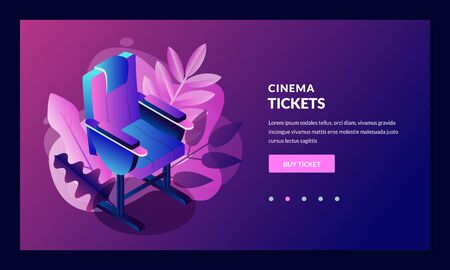 Vector glowing neon cinema festival poster or banner background. Colorful 3d style movie camera with film spotlight. Sale cinema theatre tickets, movie time and entertainment concept.のイラスト素材