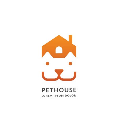House and car head in negative space  sign or emblem design template, isolated on white background. Pet shop, center or pet friendly place concept. Vector abstract illustration.のイラスト素材