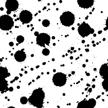 Ink watercolor paint. Abstract splashes vector seamless pattern. Art blots grunge texture background. Fashion black white textile print. Trendy fabric design, wallpaper decoration or wrapping paperのイラスト素材