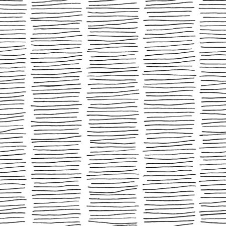 Abstract black white lines seamless pattern. Ink pen hatch strokes, vector hand drawn texture background. Fashion textile print, trendy fabric design, wallpaper decoration, wrapping paperのイラスト素材