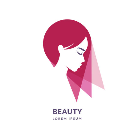 Beautiful woman logo sign emblem design template. Abstract pink flower leaves and female face silhouette vector illustration. Concept for spa beauty salon, cosmetic label, hair careのイラスト素材