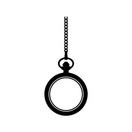 A minimalist black and white silhouette of a classic pocket watch with its chain, symbolizing time, tradition, and precision.のイラスト素材