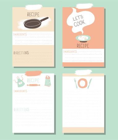 Lets Cook - recipe cards. Kitchen note vector template.のイラスト素材