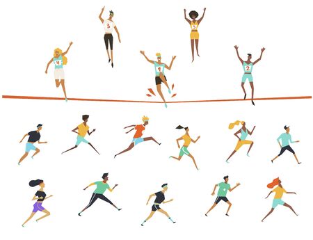 Large collection of running people. Set vector illustration.のイラスト素材