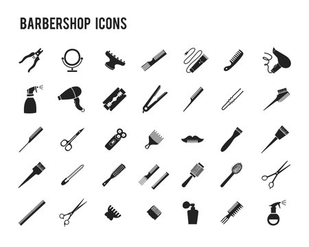 Big barbershop set icons. Black and white vector illustration.のイラスト素材