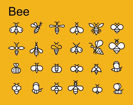 Bee and honey vector line icons setのイラスト素材