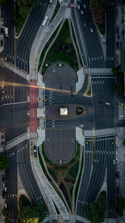 Aerial photos of empty streets of Buenos Aires next to Obelisco monument during the corona virus...
