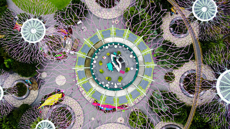 Top view of rooftop bar at one of the artificial tree at gardens by the bay in Singapore during the...