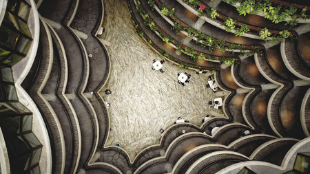 Top view inside The Hive - learning hub designed as a shape of honey comb at the Nanyang...