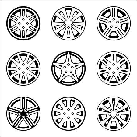 Set of various types of car wheel icons. Vector illustrationのイラスト素材