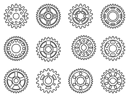 Gear wheel icon set. Vector thin lineのイラスト素材