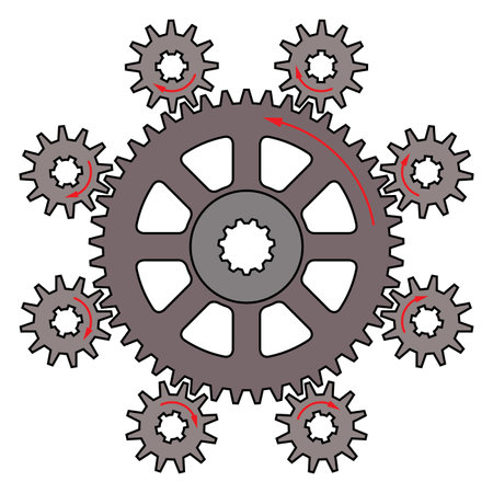 Driver and driven gears with direction of motionのイラスト素材