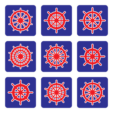 Ship wheel vector icon set on blue backgroundのイラスト素材