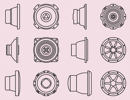 Set of audio equipment set for car. Vector line icons. Speaker driversのイラスト素材