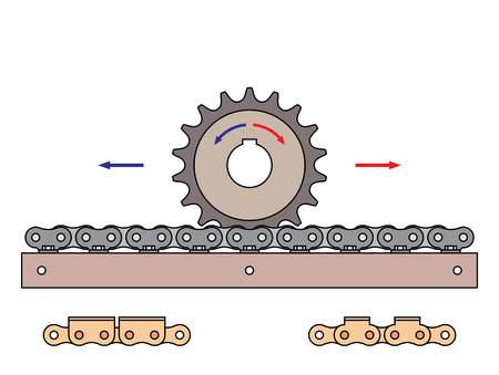 Sprocket wheel and chain pin rack. Mechanical transmissionのイラスト素材
