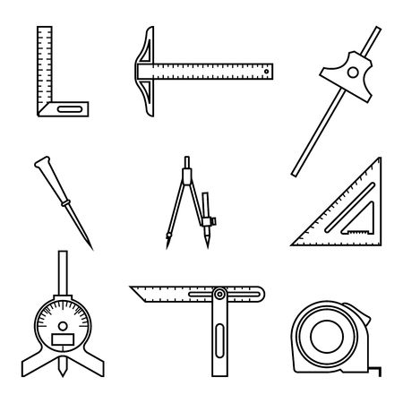 Set of measuring instruments. Distance and angle. Thin line vectorのイラスト素材