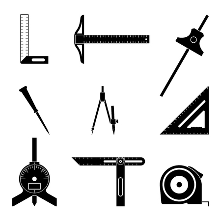 Set of measuring instruments. Distance and angle. Silhouette flat vectorのイラスト素材
