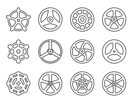 Set of various kinds of hand wheels. Thin line vectorのイラスト素材