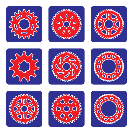 Sprocket icon set with different teeth on blue backgroundsのイラスト素材