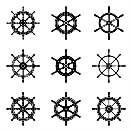 Set of ship wheel icons. Silhouette vectorのイラスト素材