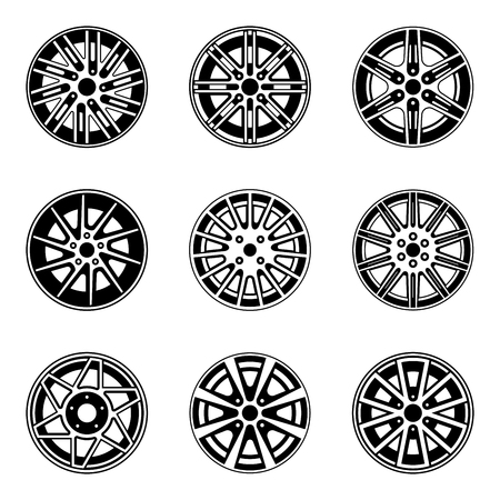 Car wheel icons set. Vector illustrationのイラスト素材