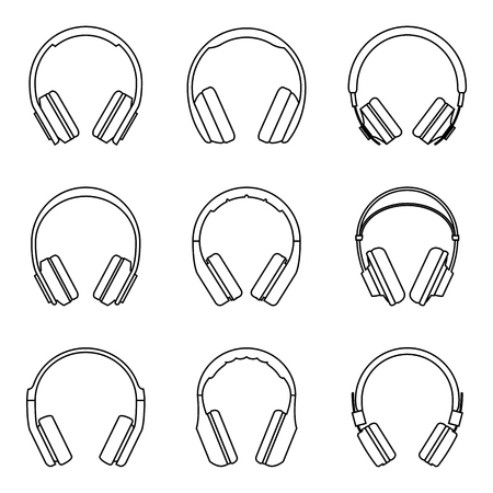 Headphone icon set. Vector thin lineのイラスト素材