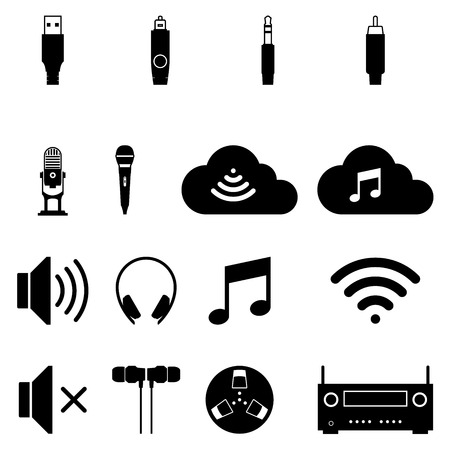 Audio and connection icon set. Silhouette vectorのイラスト素材