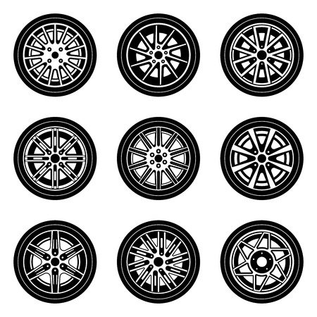 Set of various types of car wheel. Vector illustrationのイラスト素材