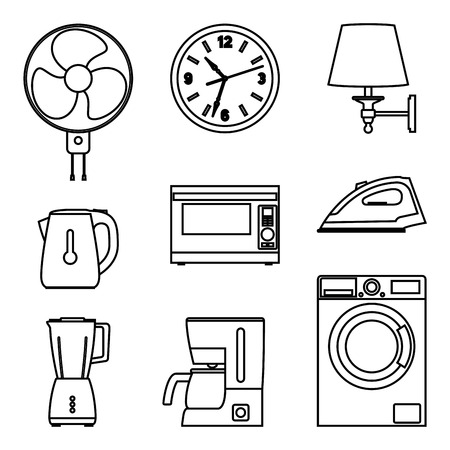 Home appliances icons set. Thin line vectorのイラスト素材