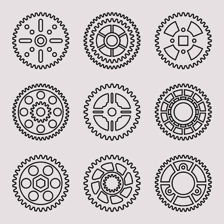 Various forms of gear icons. Vector thin lineのイラスト素材