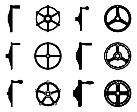 Set of handwheel for industry and applications. Silhouette vectorのイラスト素材
