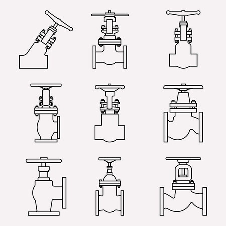 industrial valve icon set. Thin line vectorのイラスト素材