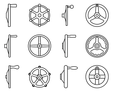 Handwheel icon set for industry and applications. Vector thin lineのイラスト素材