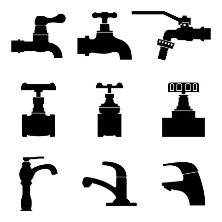 Different kinds of faucet and tap. Silhouette vectorのイラスト素材