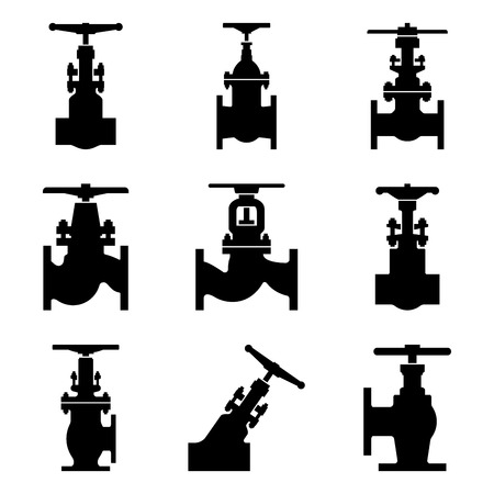 Set of various forms of industrial valve. Silhouette vectorのイラスト素材