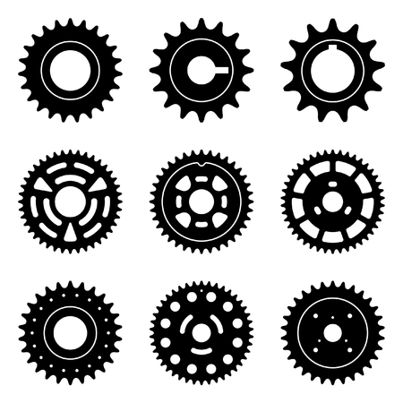 Set of sprocket wheel icons. Silhouette vectorのイラスト素材