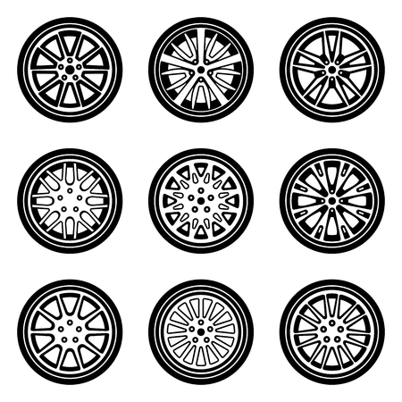 Different types of car wheel. Vector illustrationのイラスト素材
