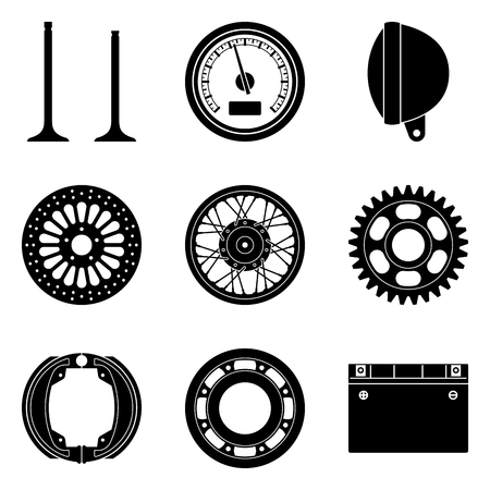 Motorcycle parts icons set. Silhouette vectorのイラスト素材