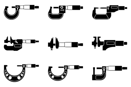 Set of inside and outside micrometer icons. Silhouette vectorのイラスト素材