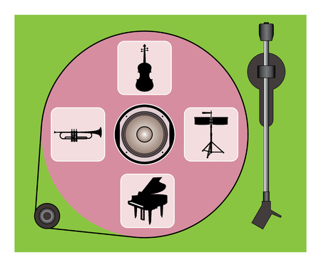 Audio equipment and musical instrument icon. Turntable. Vector illustrationのイラスト素材