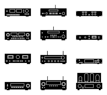 Power amplifier and receiver icons. Audio equipment. Silhouette vectorのイラスト素材